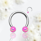 16G Internally Threaded Pink Opal Ends 8MM Horseshoe Septum Ring.